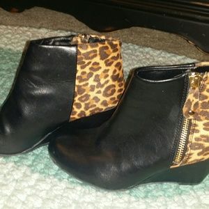 Bootie wedges with leopard heel